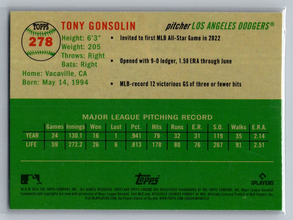 2023 Topps Chrome Platinum Anniversary #278 Tony Gonsolin
