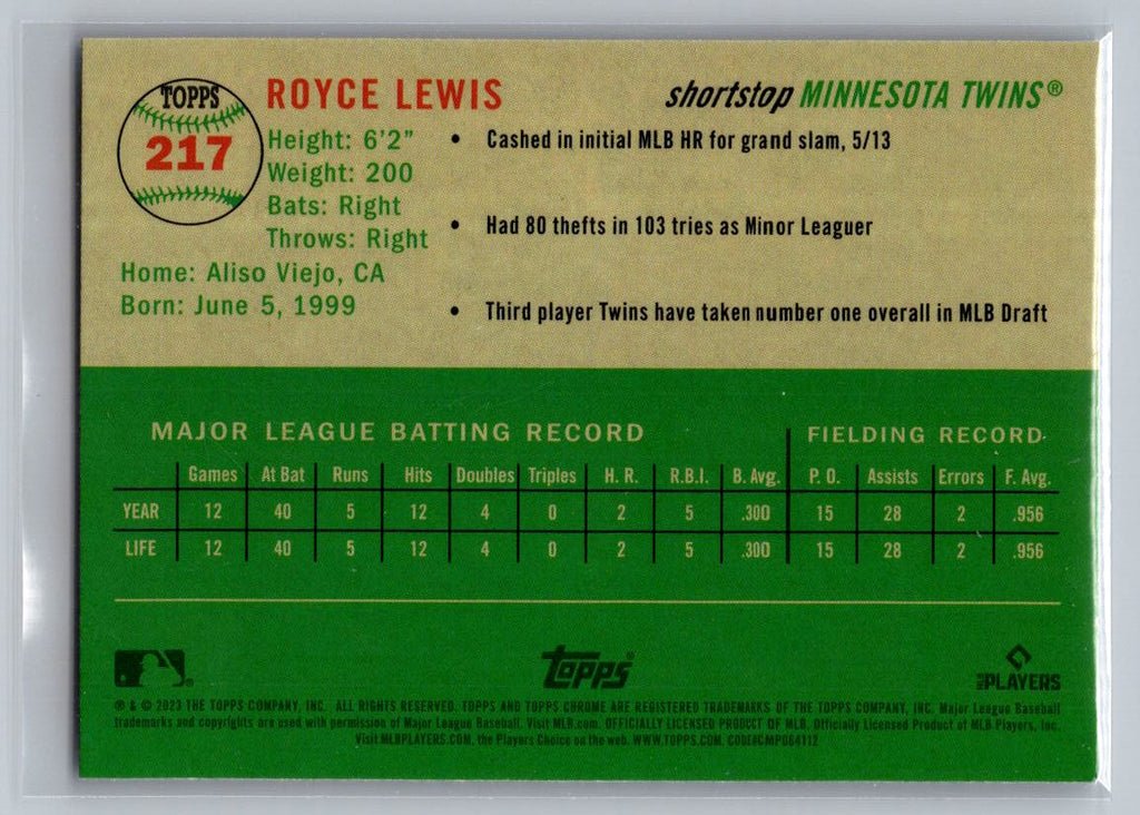2023 Topps Chrome Platinum Anniversary #217 Royce Lewis
