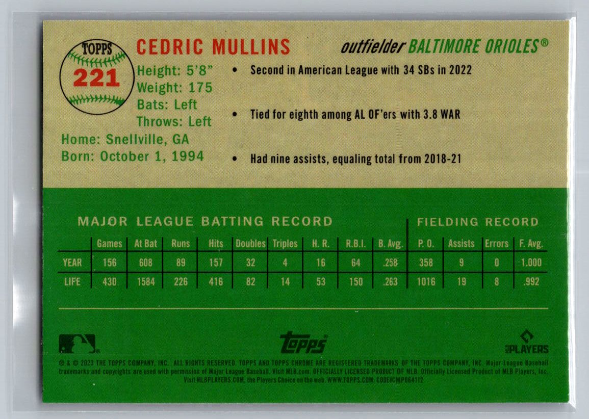 2023 Topps Chrome Platinum Anniversary #221 Cedric Mullins