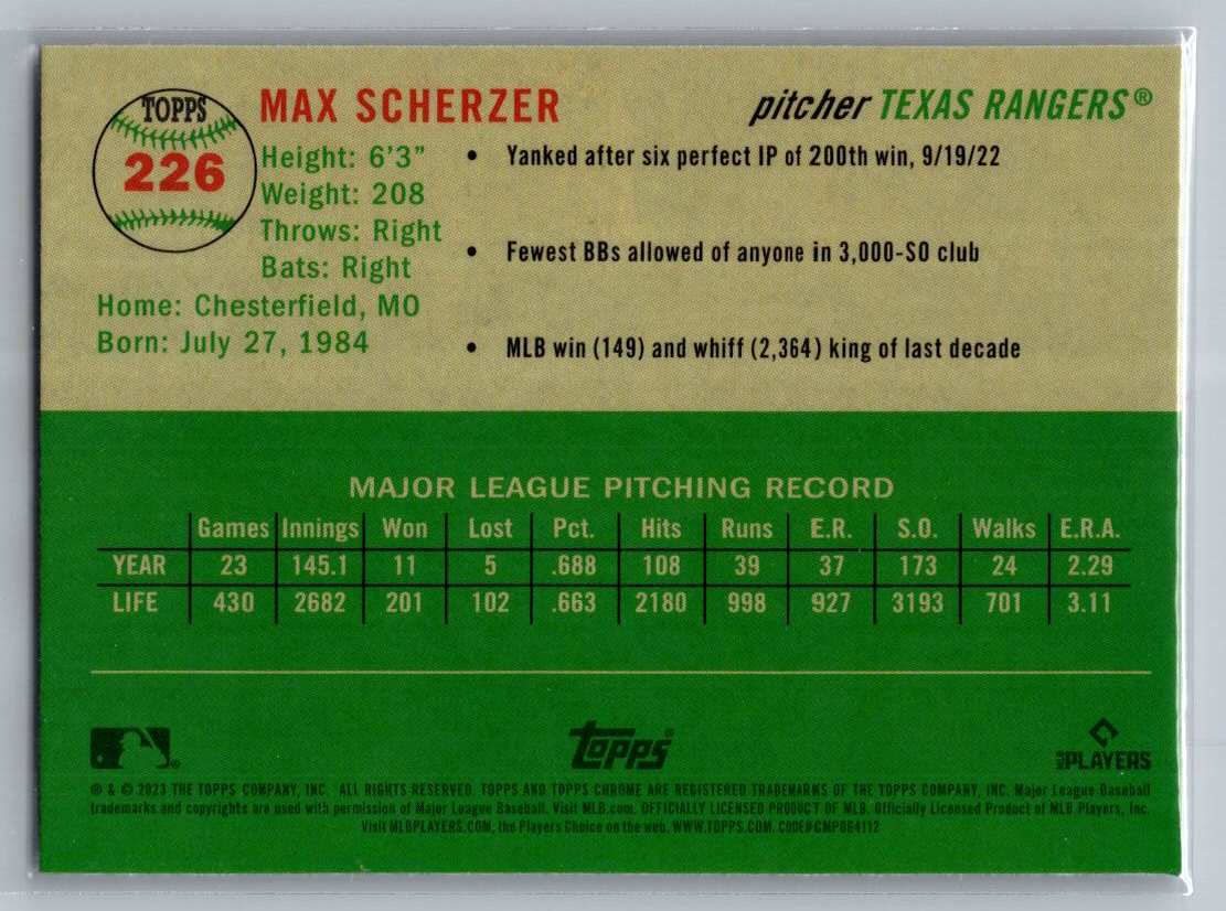 2023 Topps Chrome Platinum Anniversary #226 Max Scherzer
