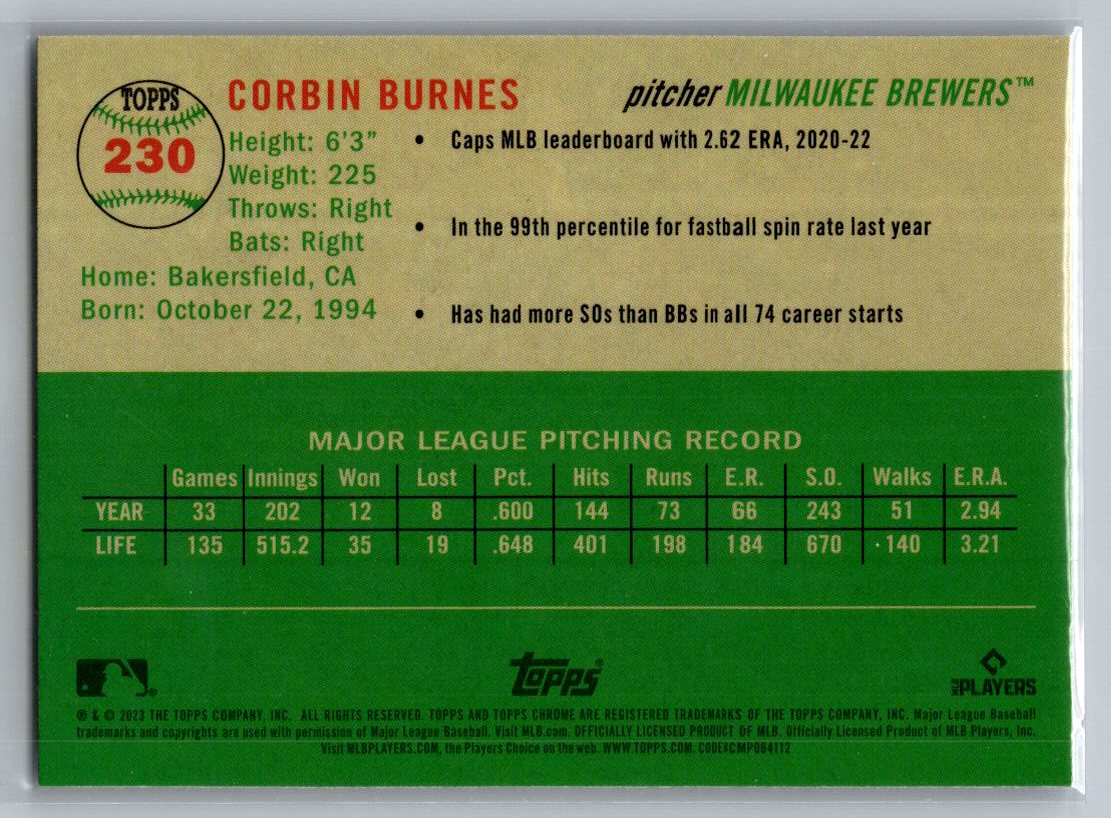 2023 Topps Chrome Platinum Anniversary #230 Corbin Burnes