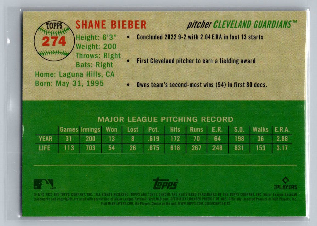 2023 Topps Chrome Platinum Anniversary #274 Shane Bieber