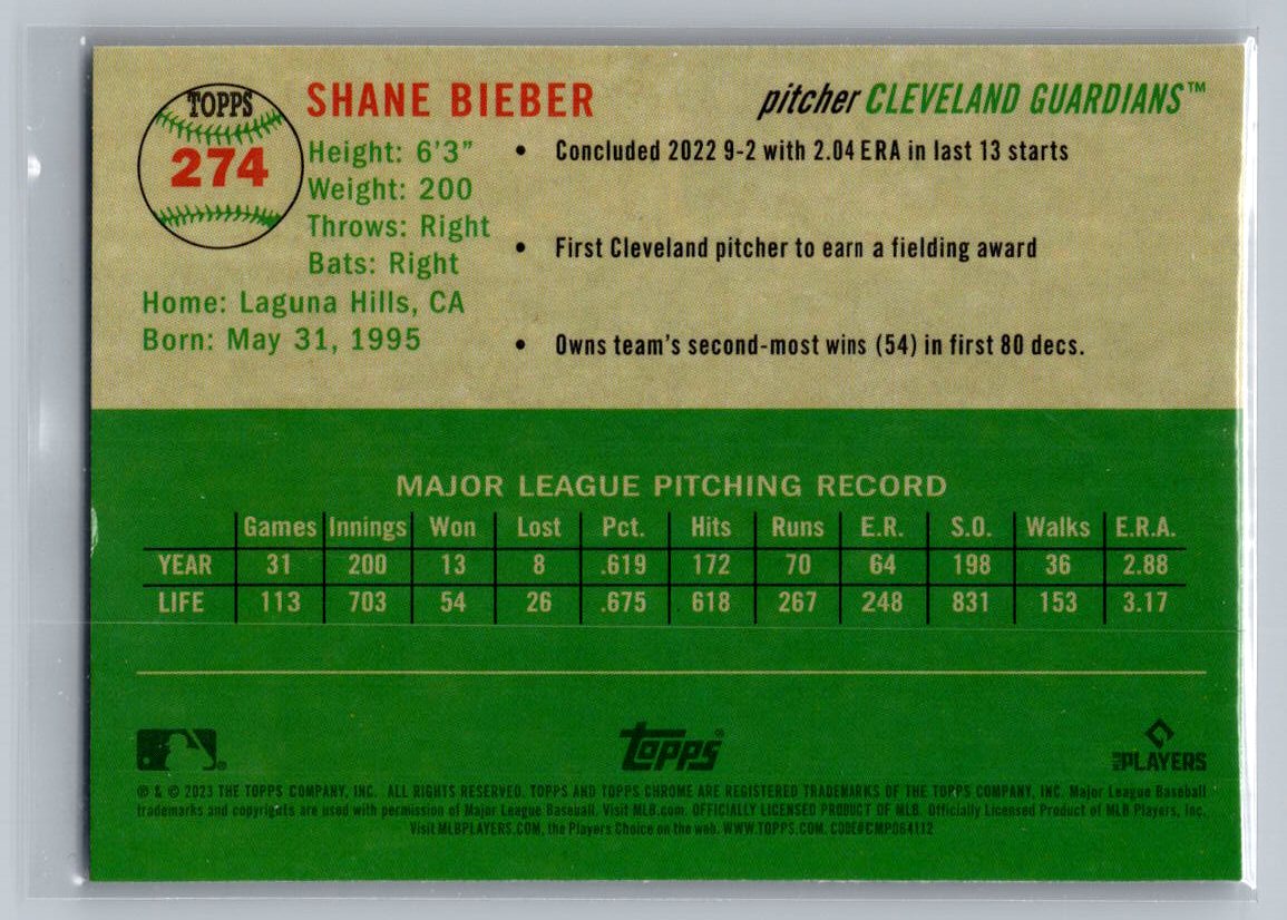 2023 Topps Chrome Platinum Anniversary #274 Shane Bieber