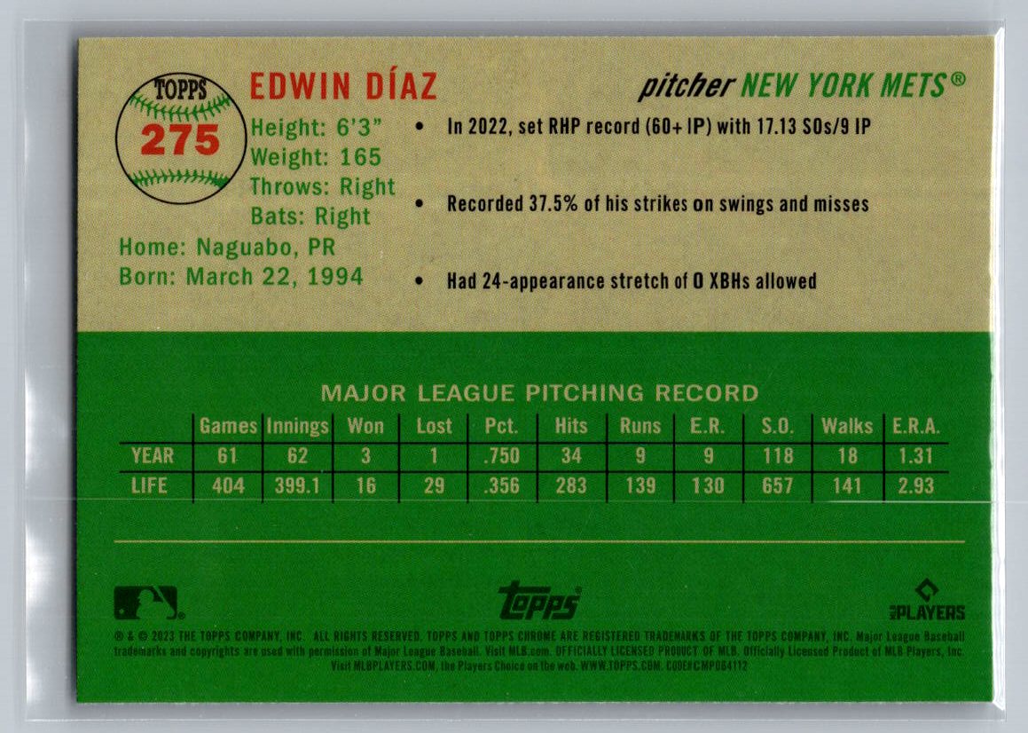 2023 Topps Chrome Platinum Anniversary #275 Edwin Díaz