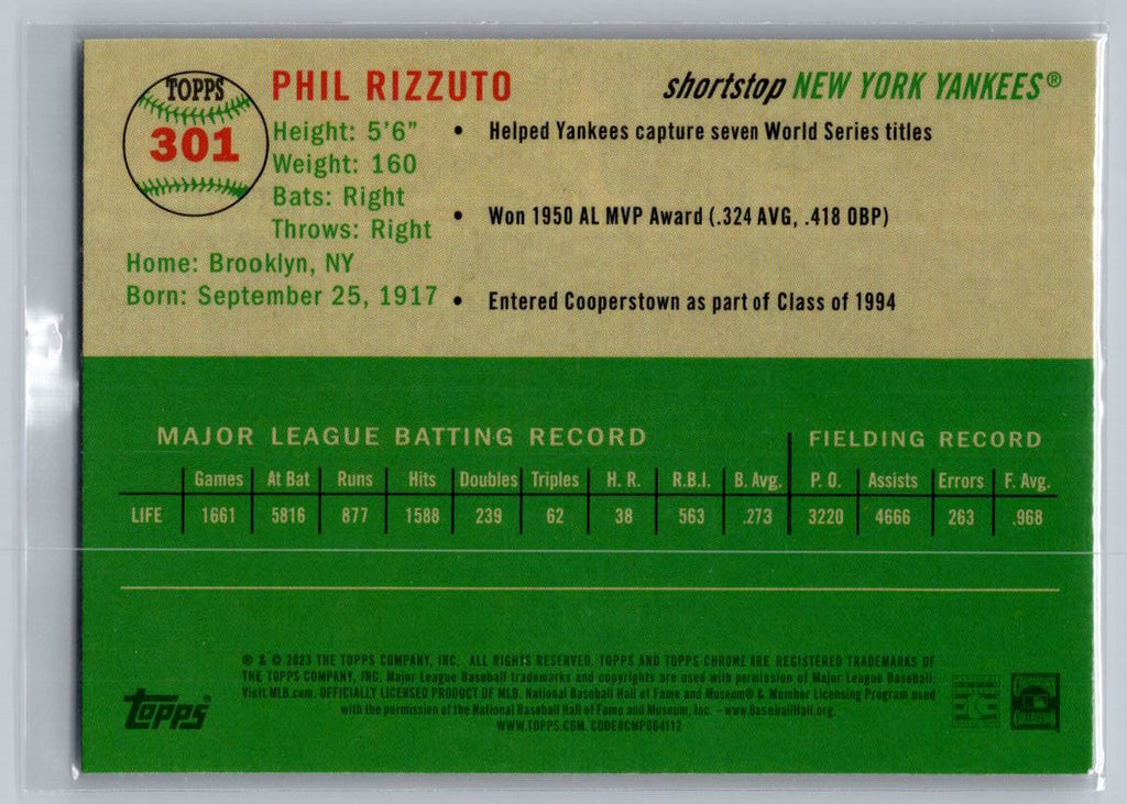 2023 Topps Chrome Platinum Anniversary #301 Phil Rizzuto