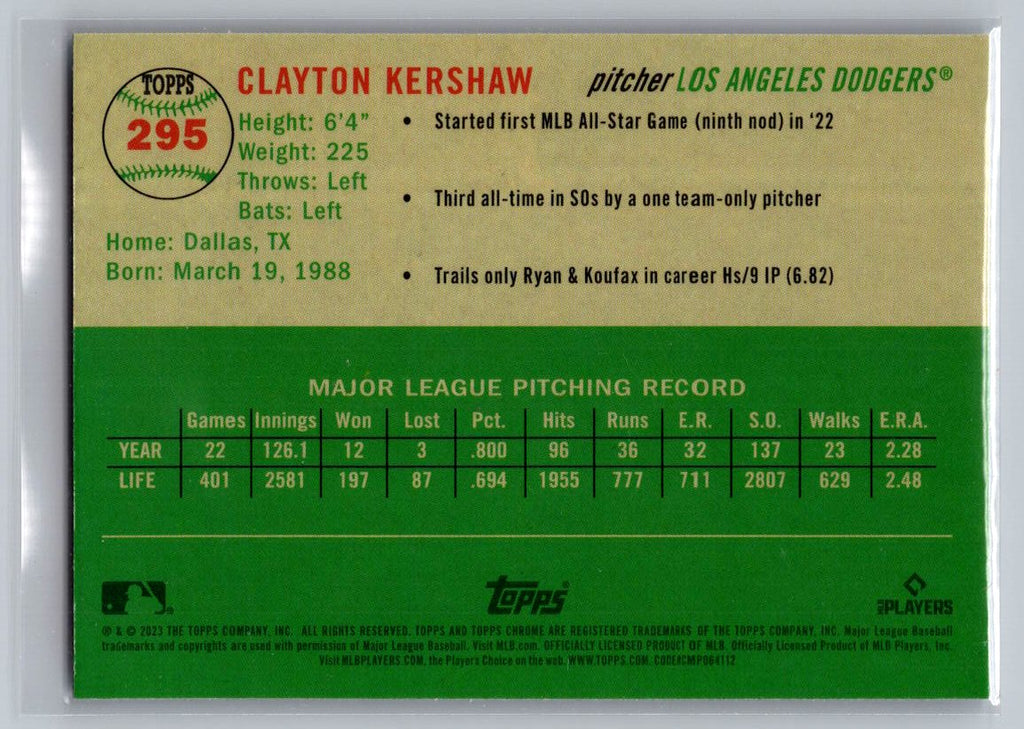 2023 Topps Chrome Platinum Anniversary #295 Clayton Kershaw