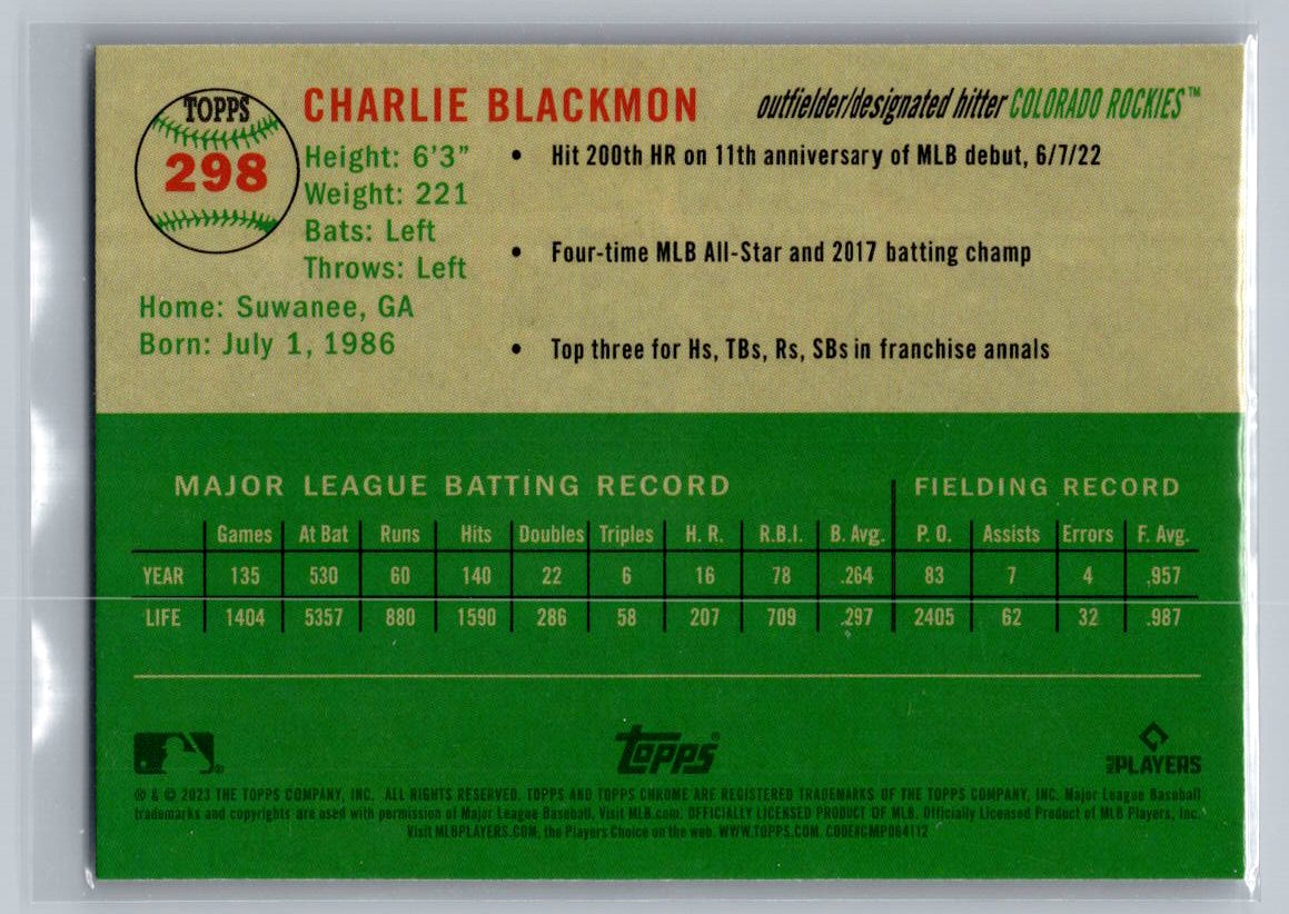 2023 Topps Chrome Platinum Anniversary #298 Charlie Blackmon