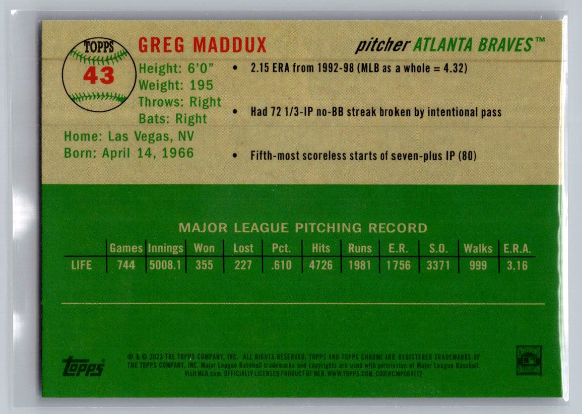 2023 Topps Chrome Platinum Anniversary #43 Greg Maddux