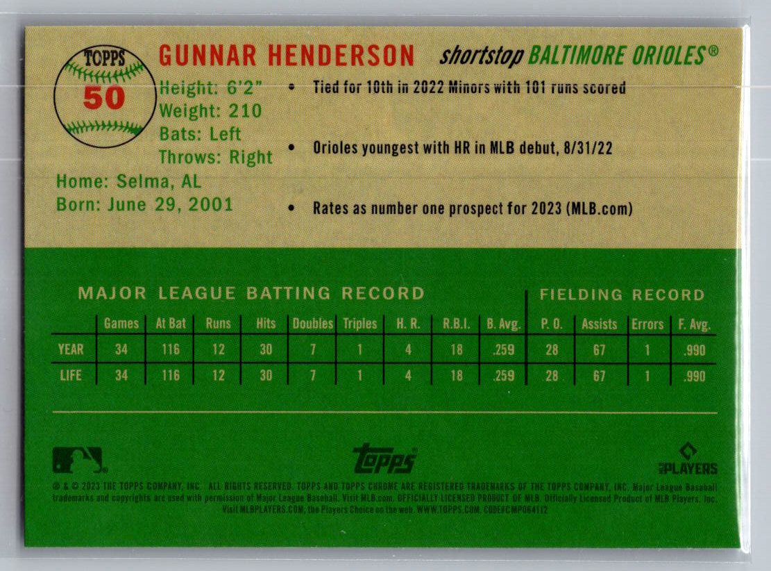 2023 Topps Chrome Platinum Anniversary #50 Gunnar Henderson