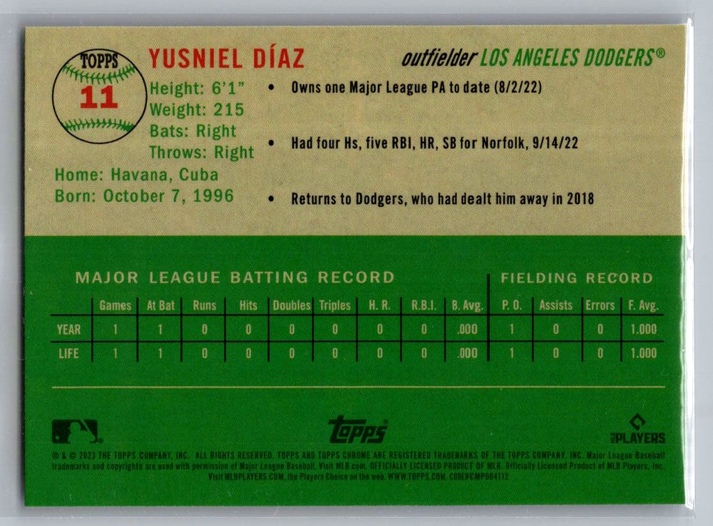 2023 Topps Chrome Platinum Anniversary #11 Yusniel Díaz