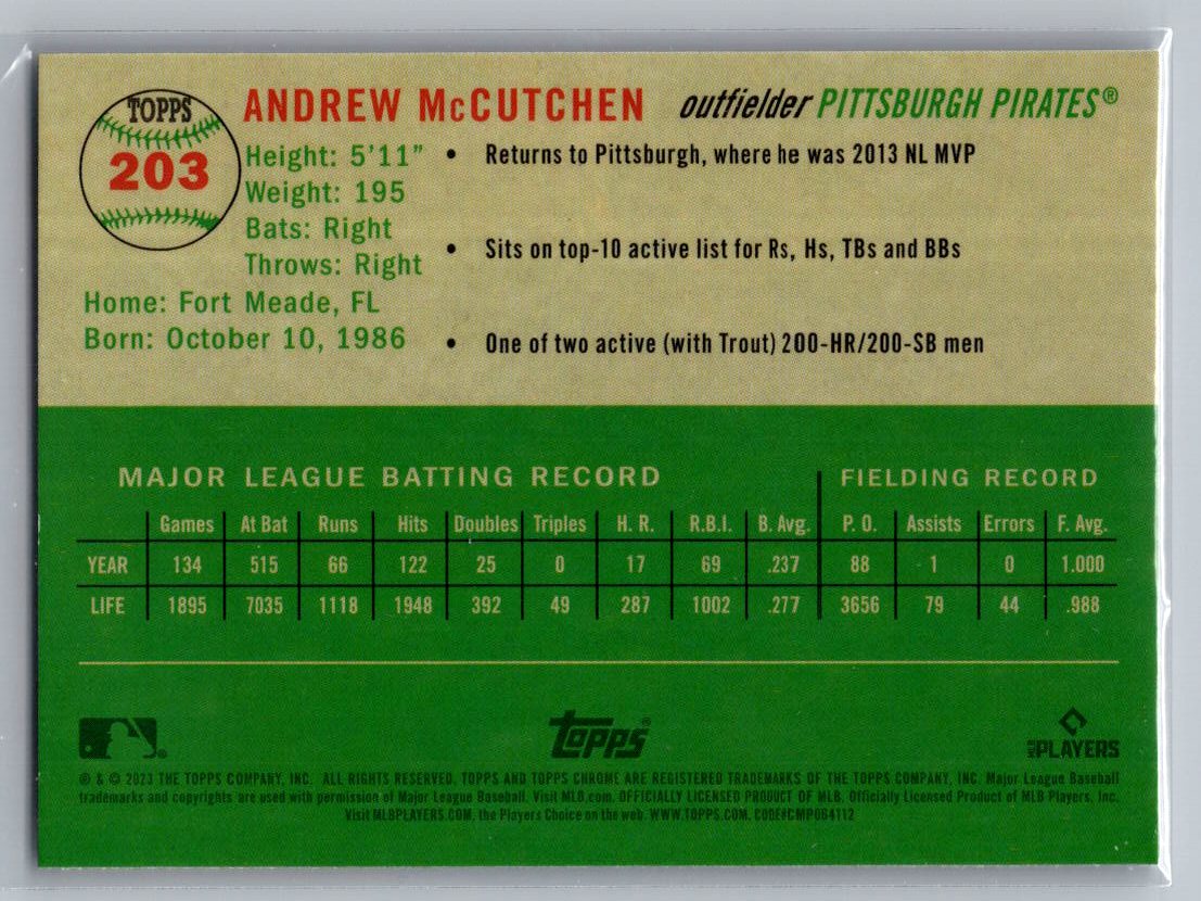 2023 Topps Chrome Platinum Anniversary #203 Andrew McCutchen