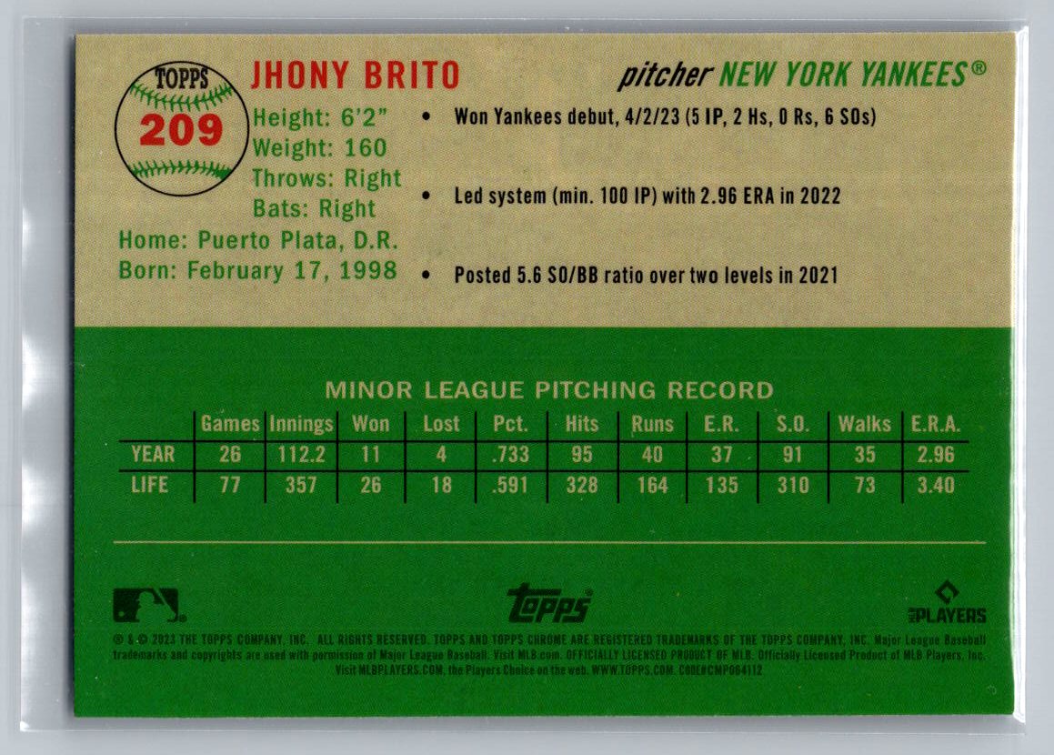 2023 Topps Chrome Platinum Anniversary #209 Jhony Brito