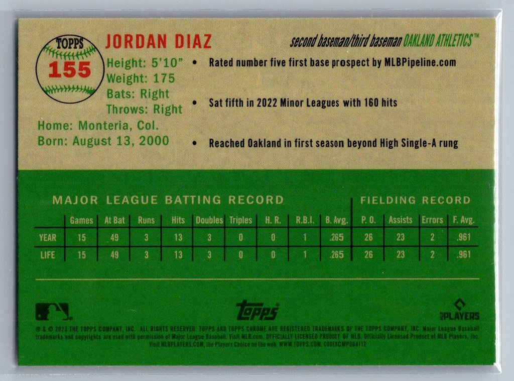 2023 Topps Chrome Platinum Anniversary #155 Jordan Diaz