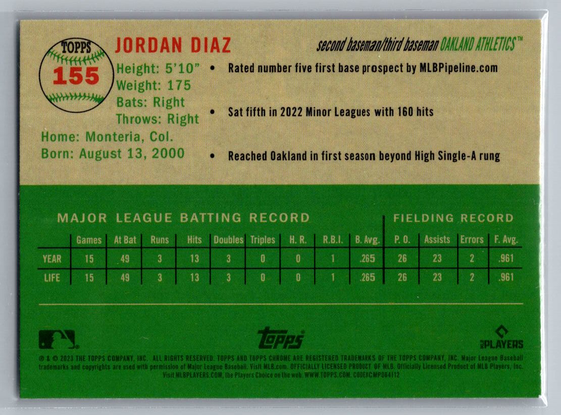 2023 Topps Chrome Platinum Anniversary #155 Jordan Diaz
