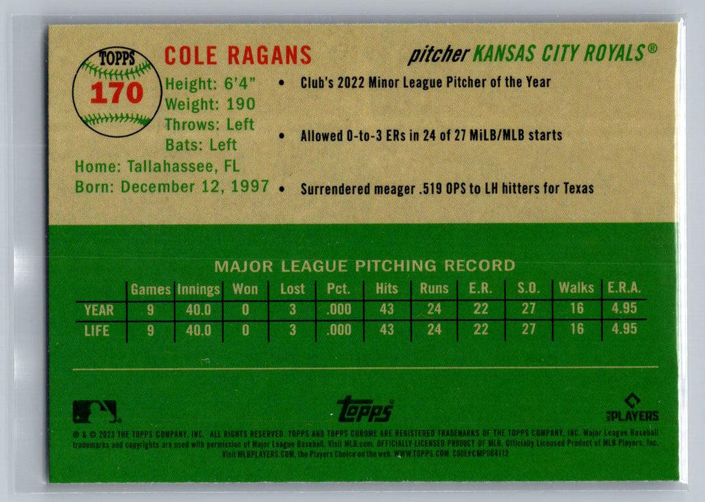 2023 Topps Chrome Platinum Anniversary #170 Cole Ragans