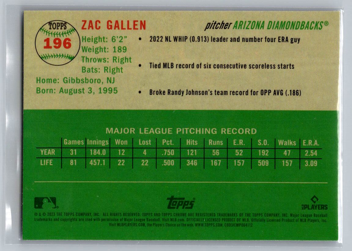 2023 Topps Chrome Platinum Anniversary #196 Zac Gallen
