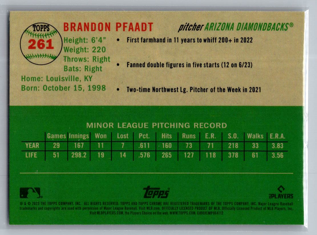 2023 Topps Chrome Platinum Anniversary #261 Brandon Pfaadt
