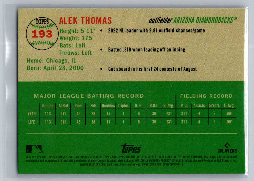 2023 Topps Chrome Platinum Anniversary #193 Alek Thomas