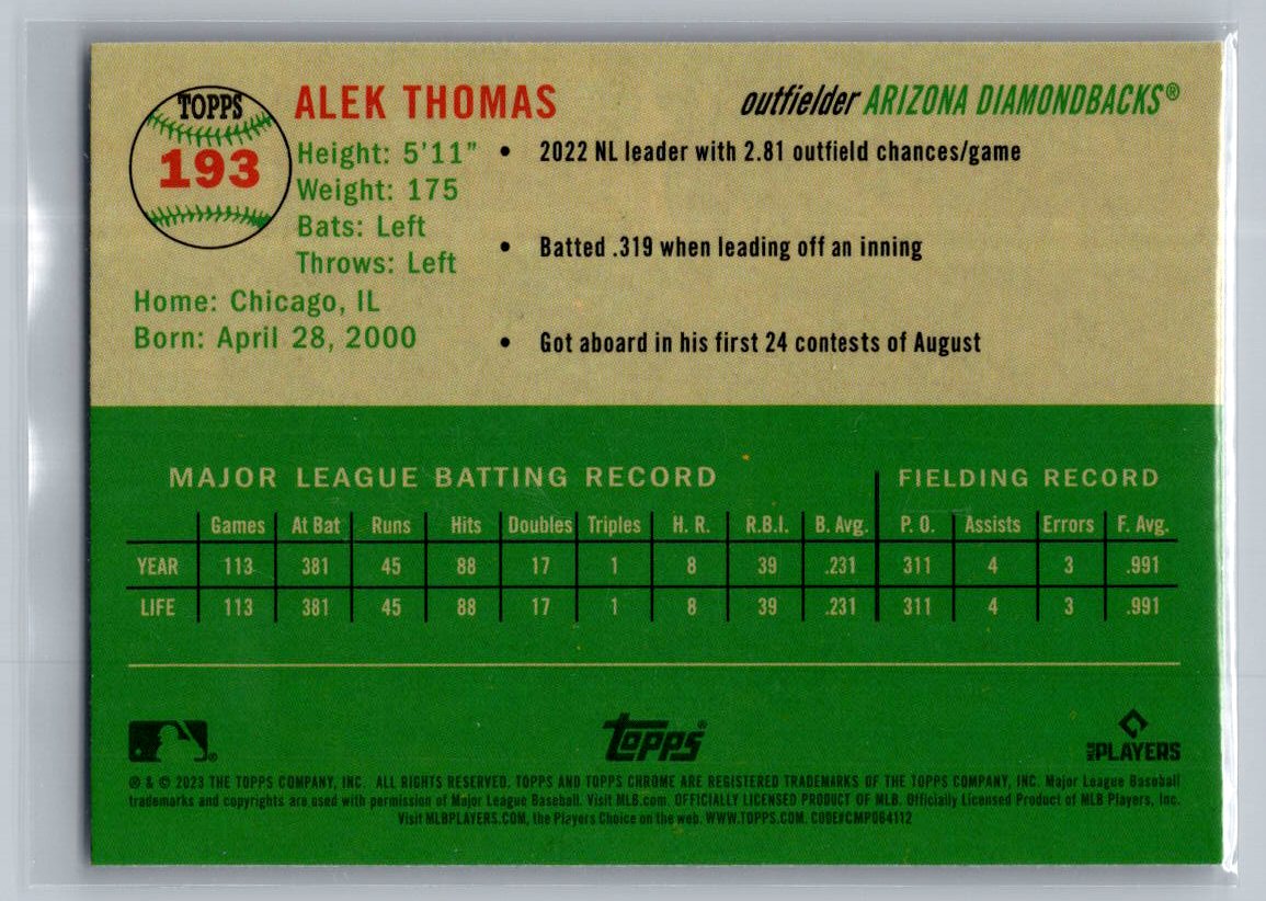 2023 Topps Chrome Platinum Anniversary #193 Alek Thomas