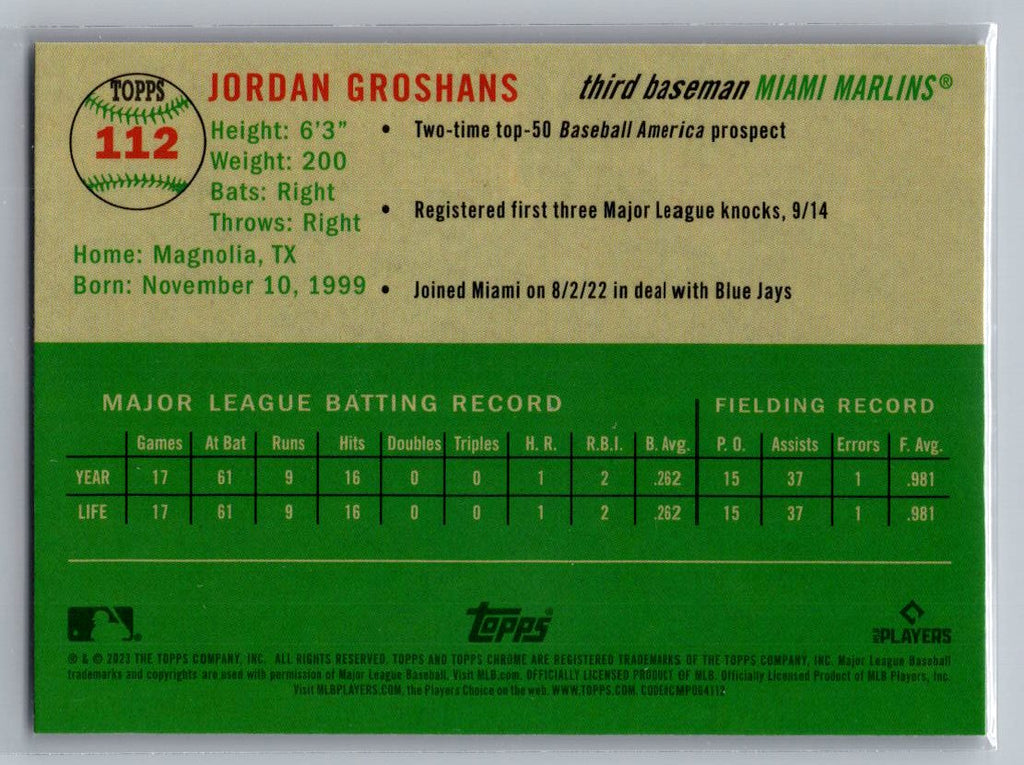 2023 Topps Chrome Platinum Anniversary #112 Jordan Groshans