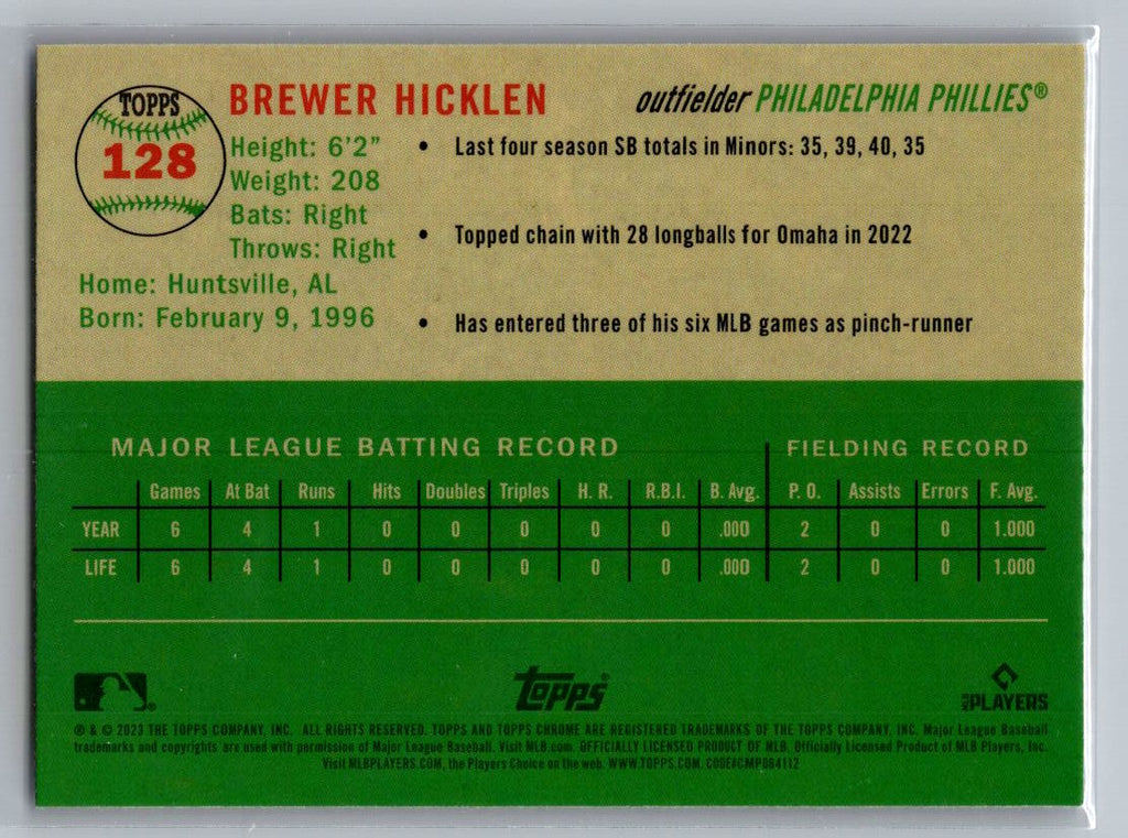 2023 Topps Chrome Platinum Anniversary #128 Brewer Hicklen