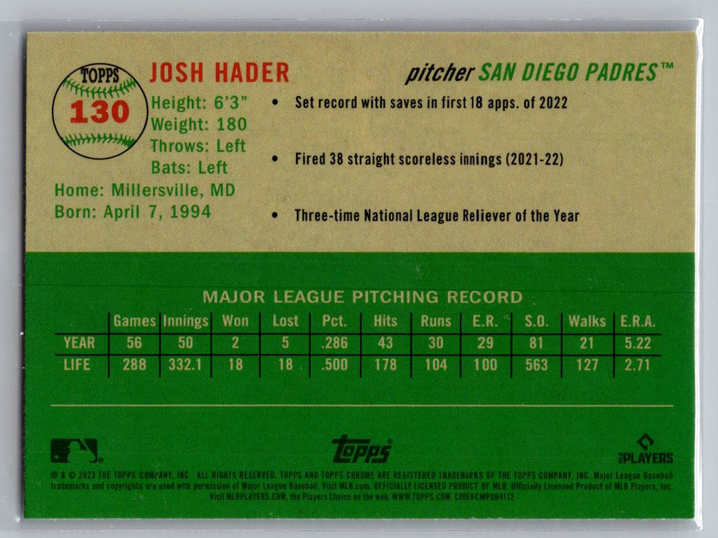 2023 Topps Chrome Platinum Anniversary #130 Josh Hader