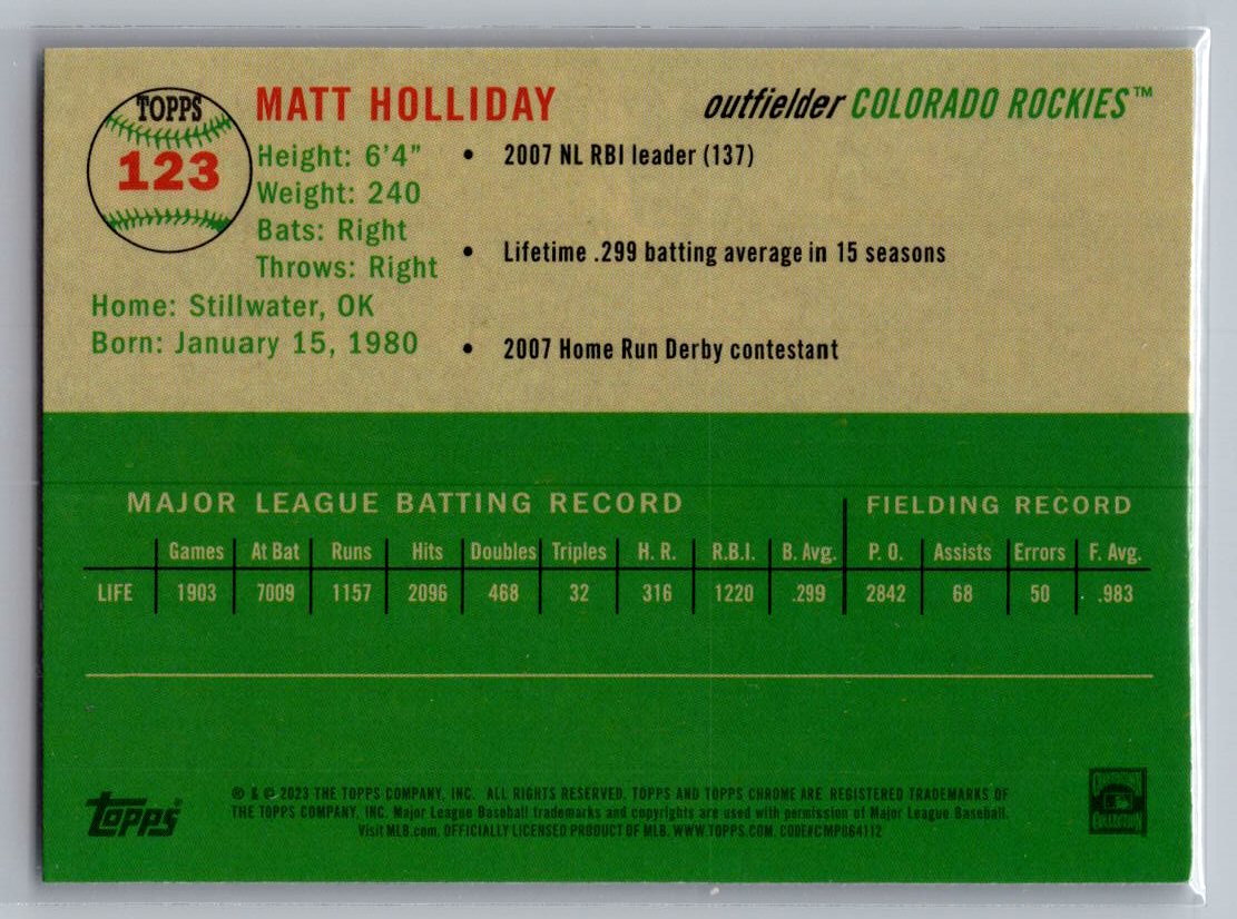 2023 Topps Chrome Platinum Anniversary #123 Matt Holliday