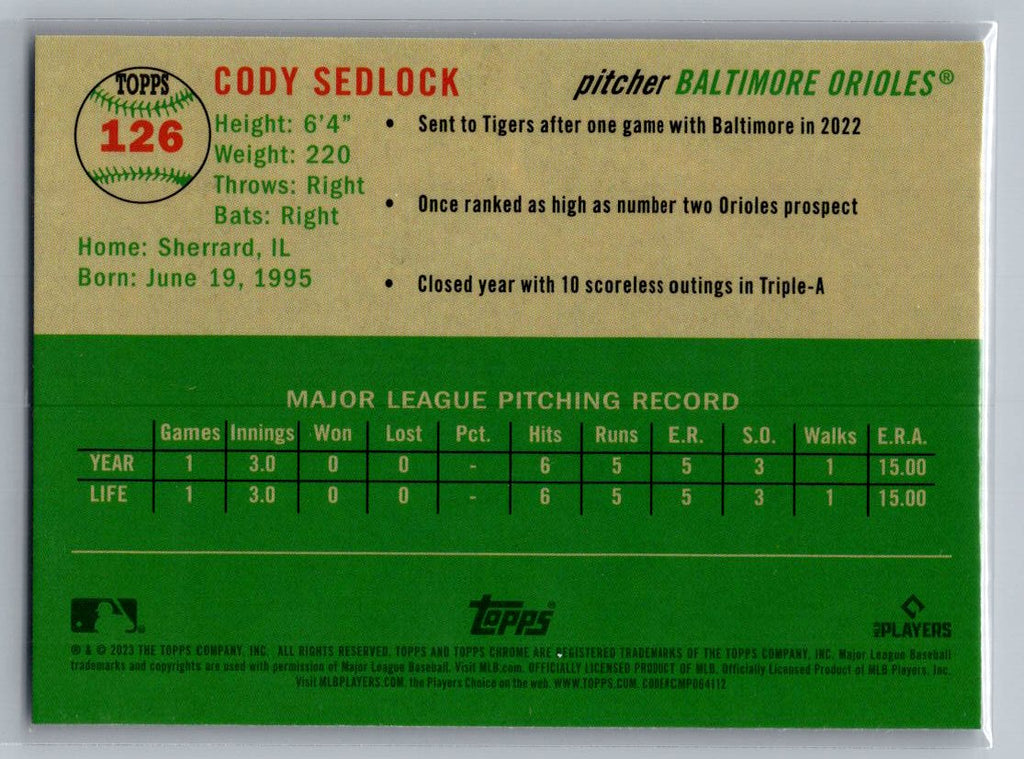 2023 Topps Chrome Platinum Anniversary #126 Cody Sedlock