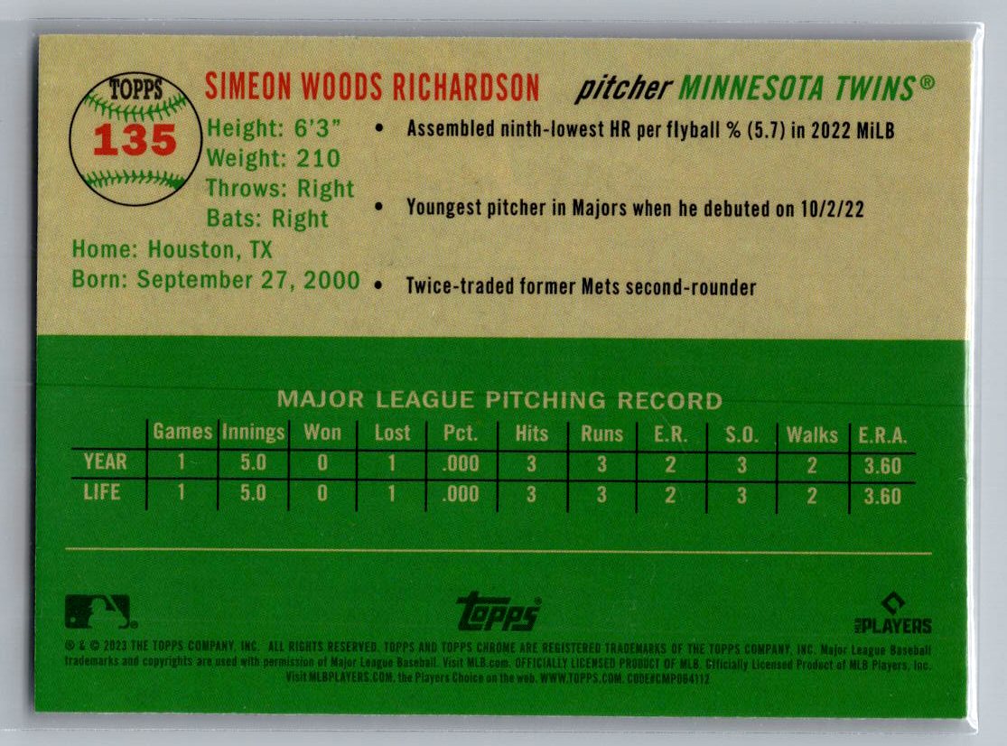 2023 Topps Chrome Platinum Anniversary #135 Simeon Woods Richardson