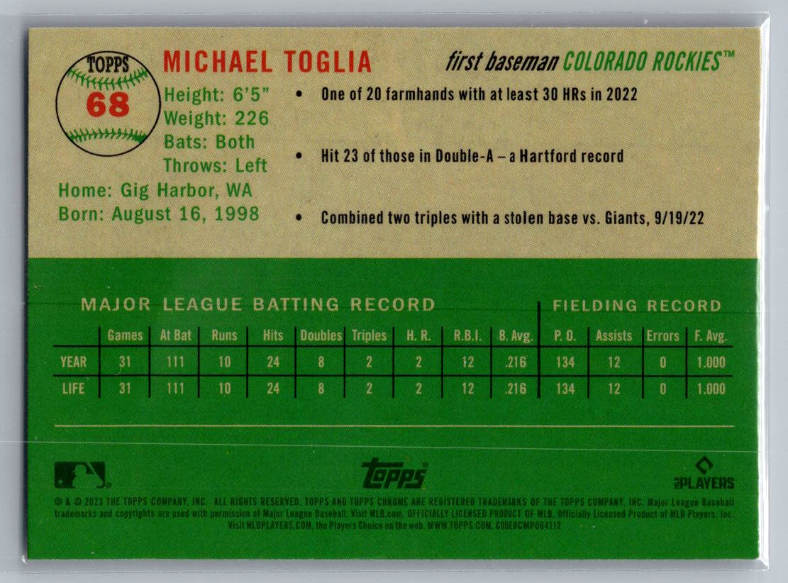 2023 Topps Chrome Platinum Anniversary #68 Michael Toglia