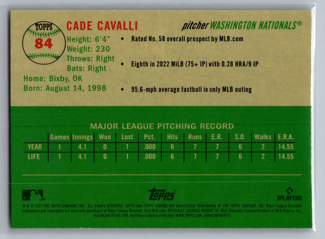 2023 Topps Chrome Platinum Anniversary #84 Cade Cavalli