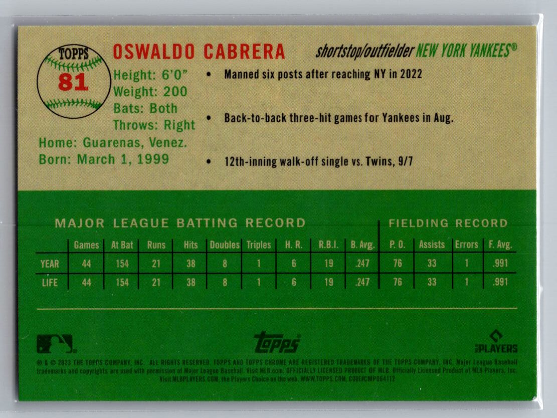 2023 Topps Chrome Platinum Anniversary #81 Oswaldo Cabrera