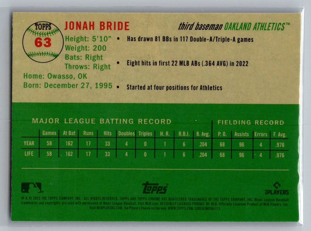 2023 Topps Chrome Platinum Anniversary #63 Jonah Bride