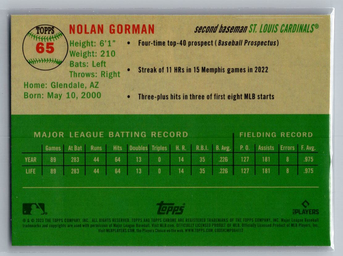 2023 Topps Chrome Platinum Anniversary #65 Nolan Gorman