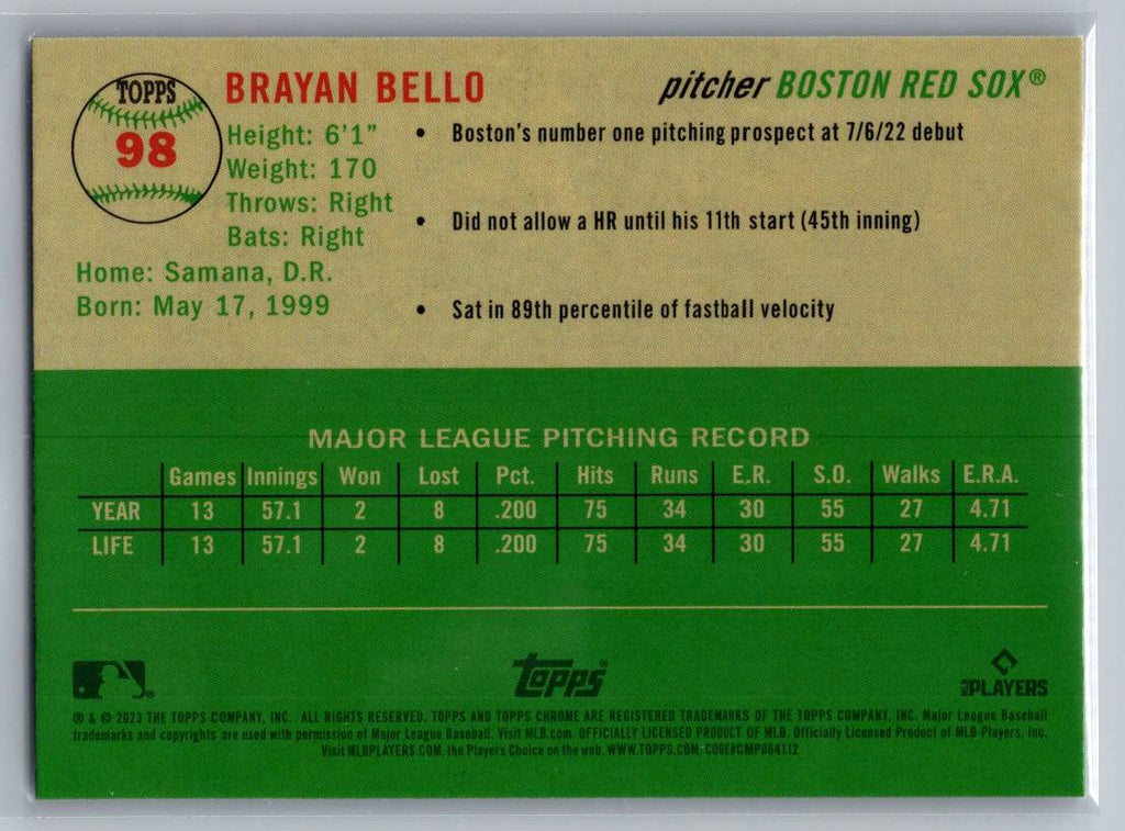 2023 Topps Chrome Platinum Anniversary #98 Brayan Bello