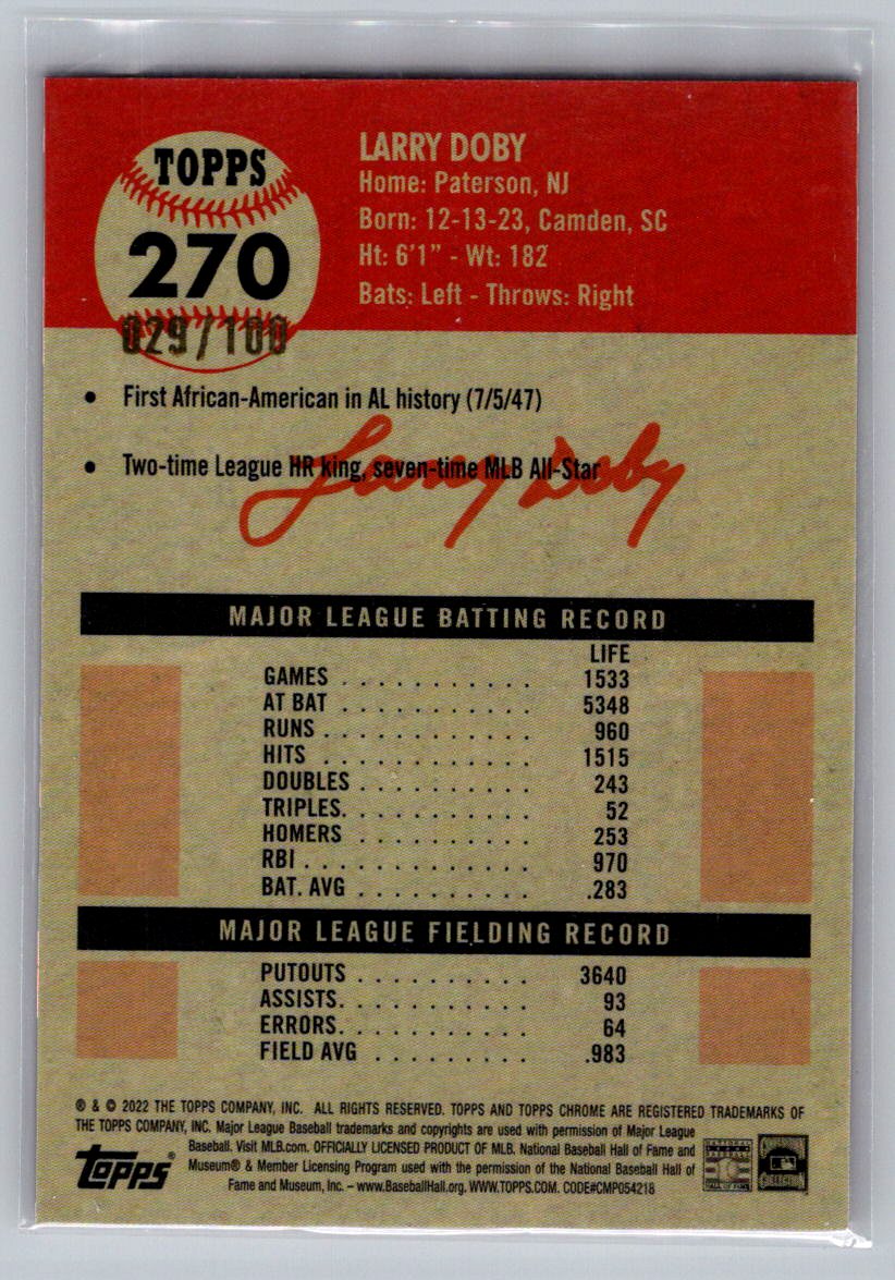2022 Topps Chrome Platinum Anniversary #270 Larry Doby Fuchsia Atomic Refractor