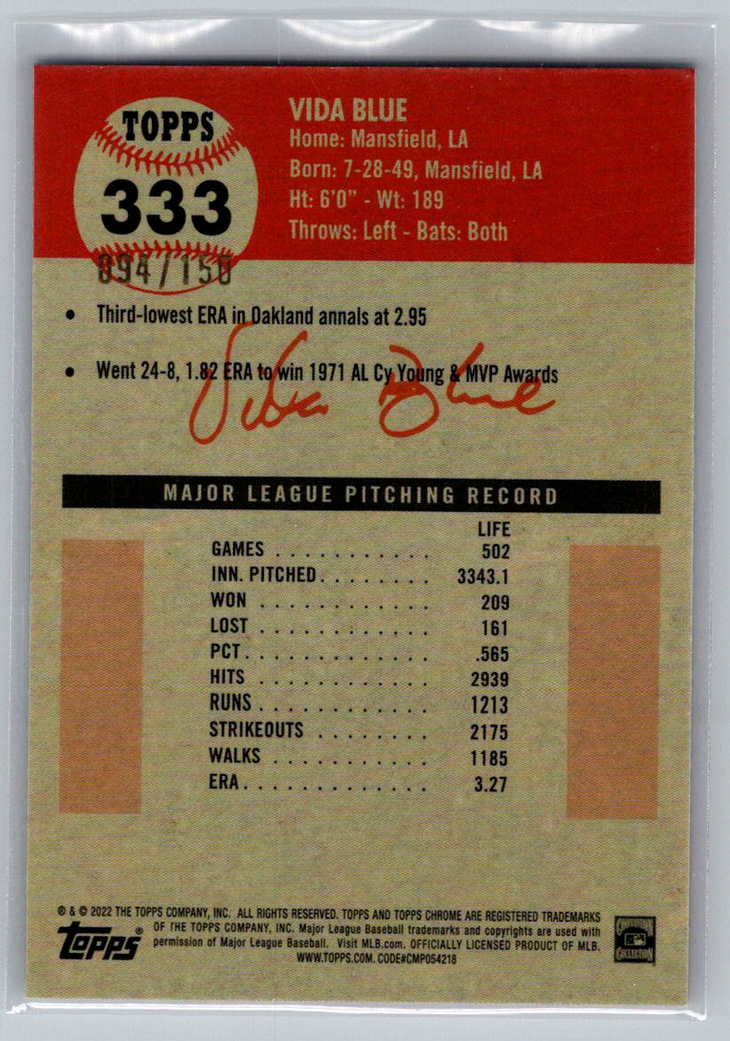 2022 Topps Chrome Platinum Anniversary #333 Vida Blue Speckle Refractor