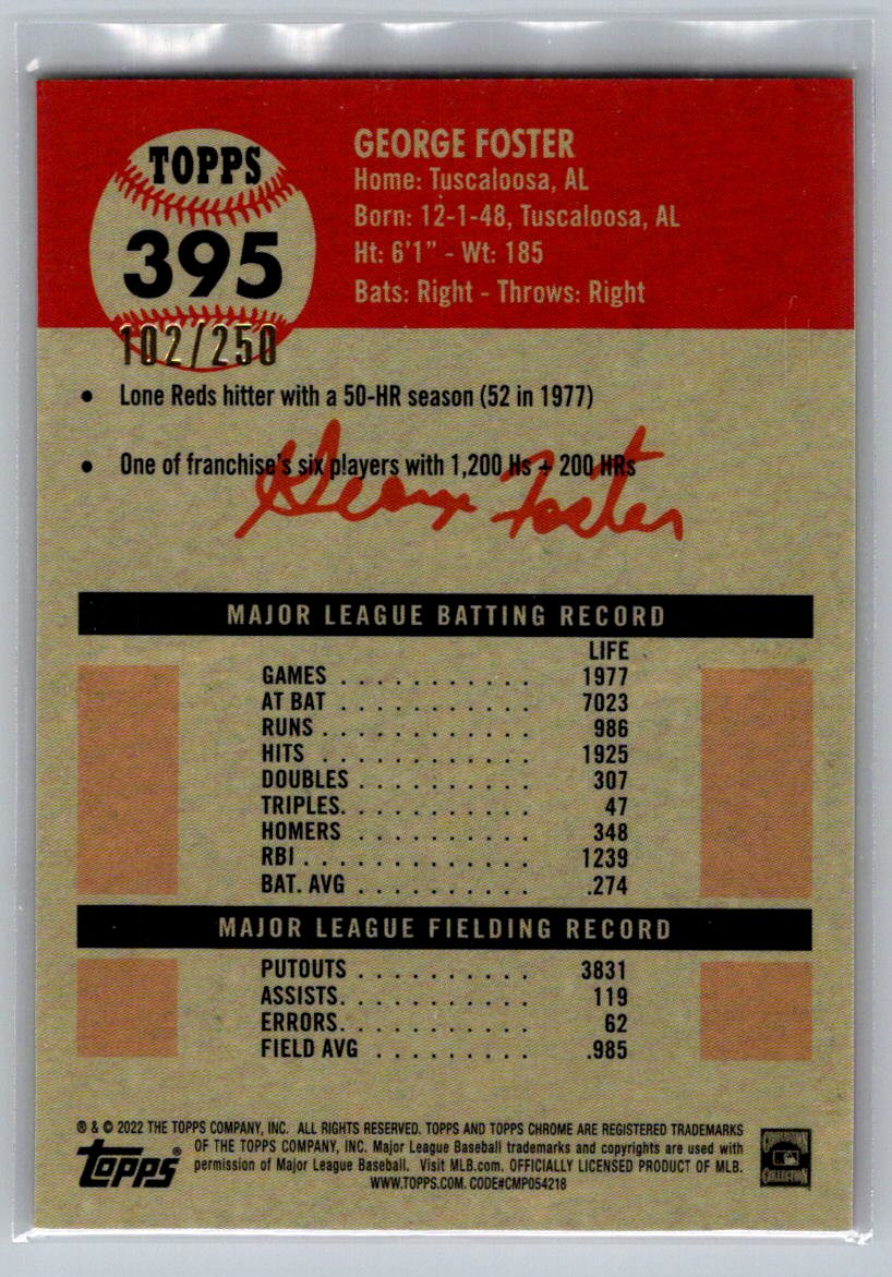 2022 Topps Chrome Platinum Anniversary #395 George Foster Yellow Raywave