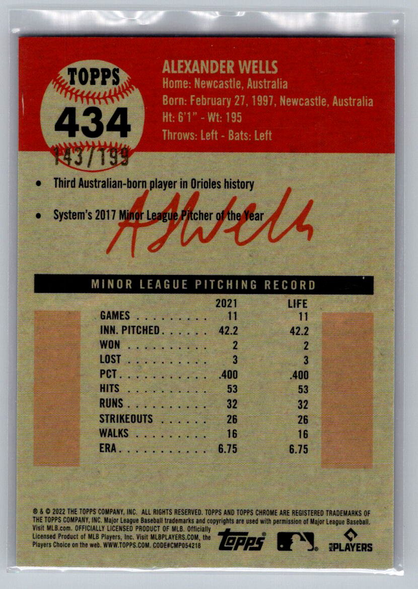 2022 Topps Chrome Platinum Anniversary #434 Alexander Wells Toile White/Blue