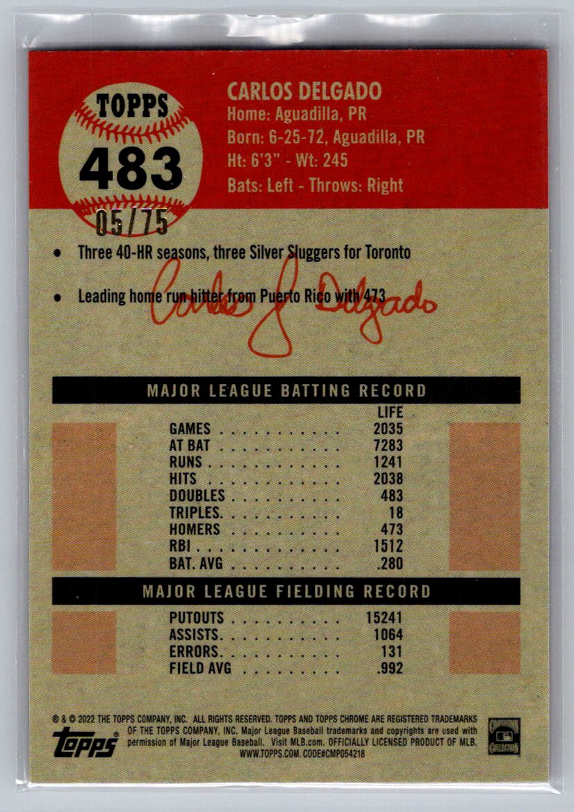 2022 Topps Chrome Platinum Anniversary #483 Carlos Delgado Cream/Rose Gold
