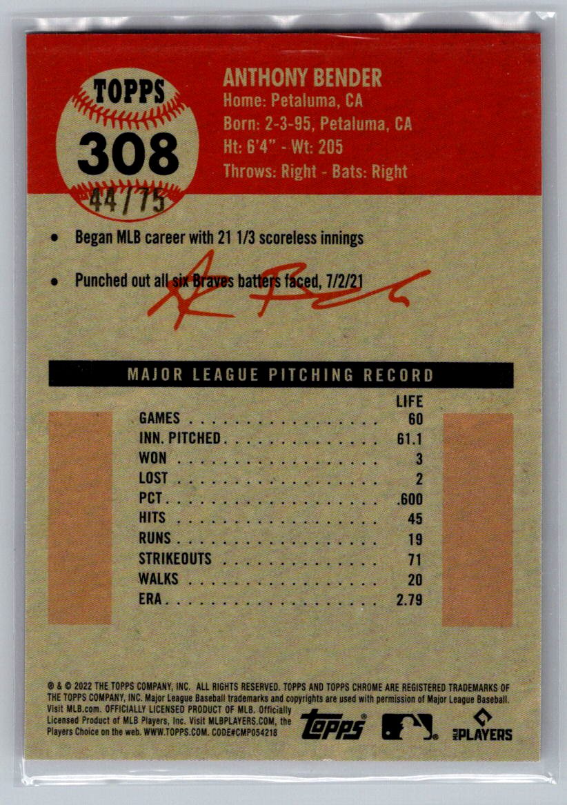 2022 Topps Chrome Platinum Anniversary #308 Anthony Bender Toile Cream/Rose Gold