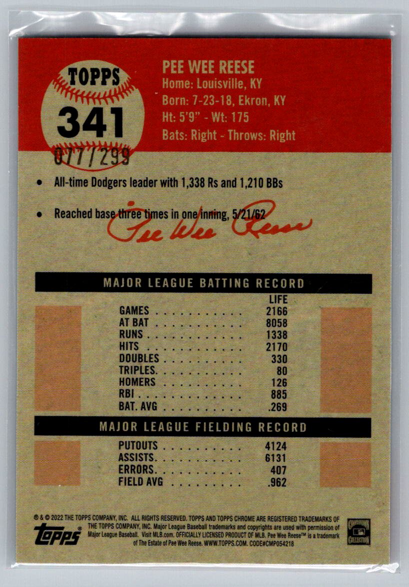 2022 Topps Chrome Platinum Anniversary #341 Pee Wee Reese Aqua Lava Refractor