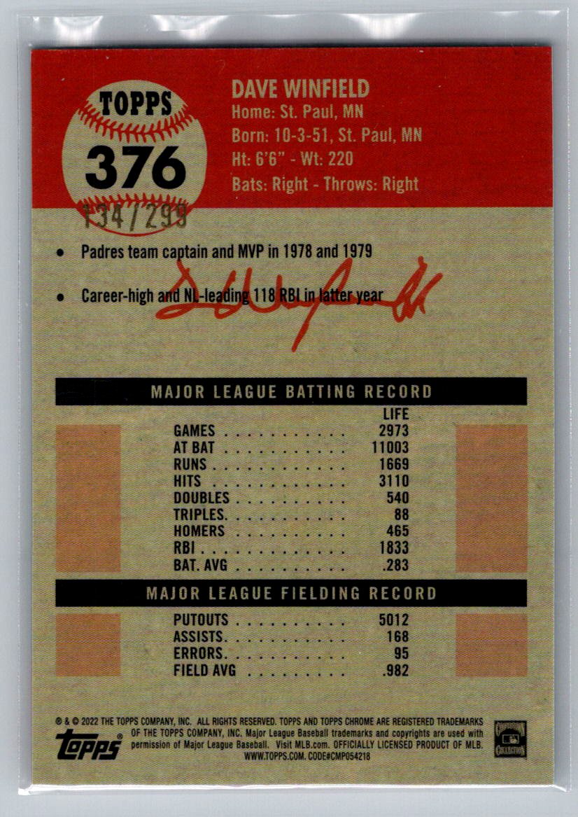 2022 Topps Chrome Platinum Anniversary #376 Dave Winfield Aqua Lava Refractor