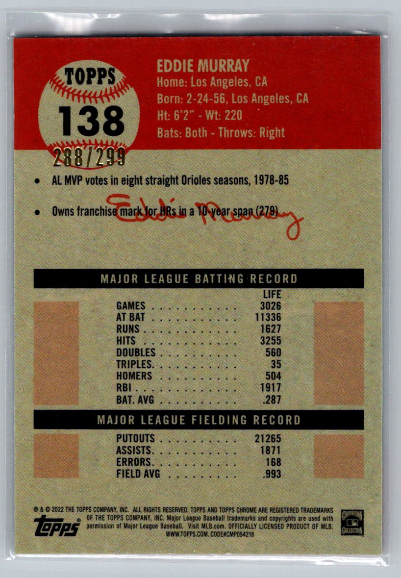 2022 Topps Chrome Platinum Anniversary #138 Eddie Murray Aqua Lava Refractor