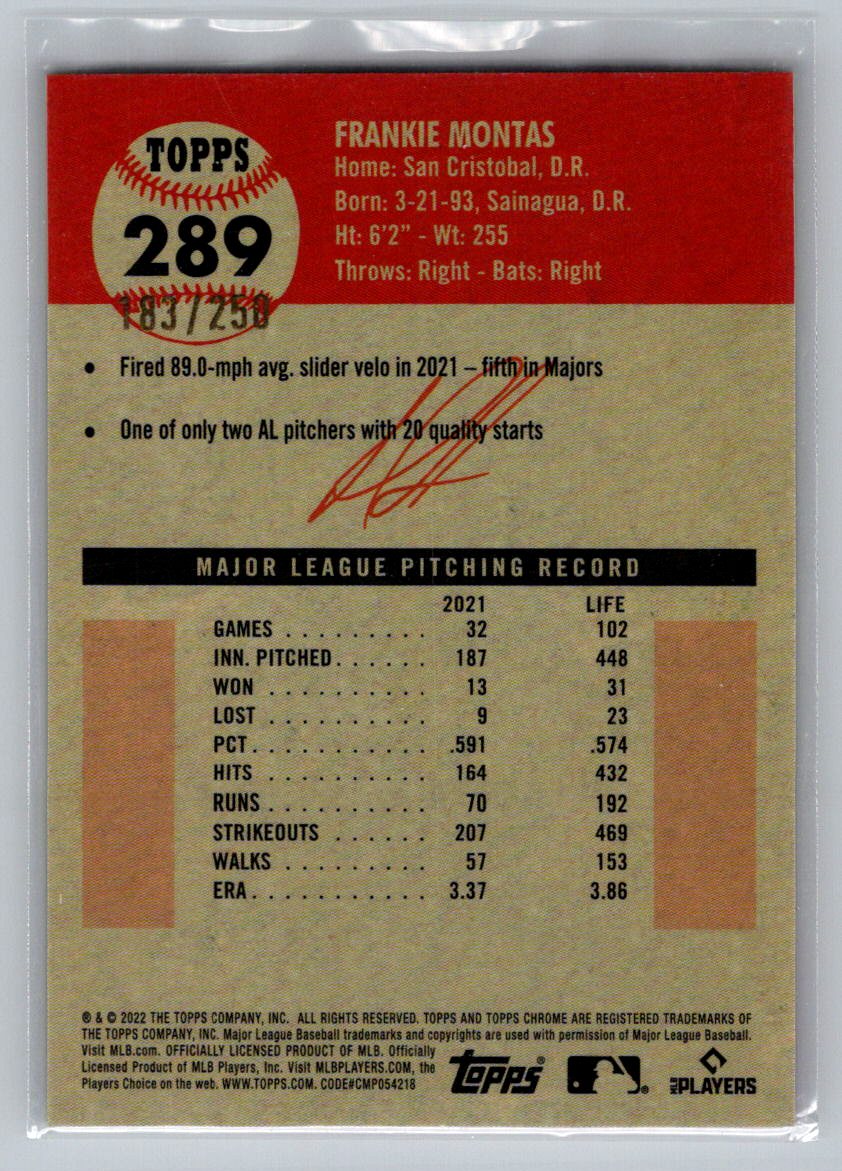 2022 Topps Chrome Platinum Anniversary #289 Frankie Montas Yellow Raywave