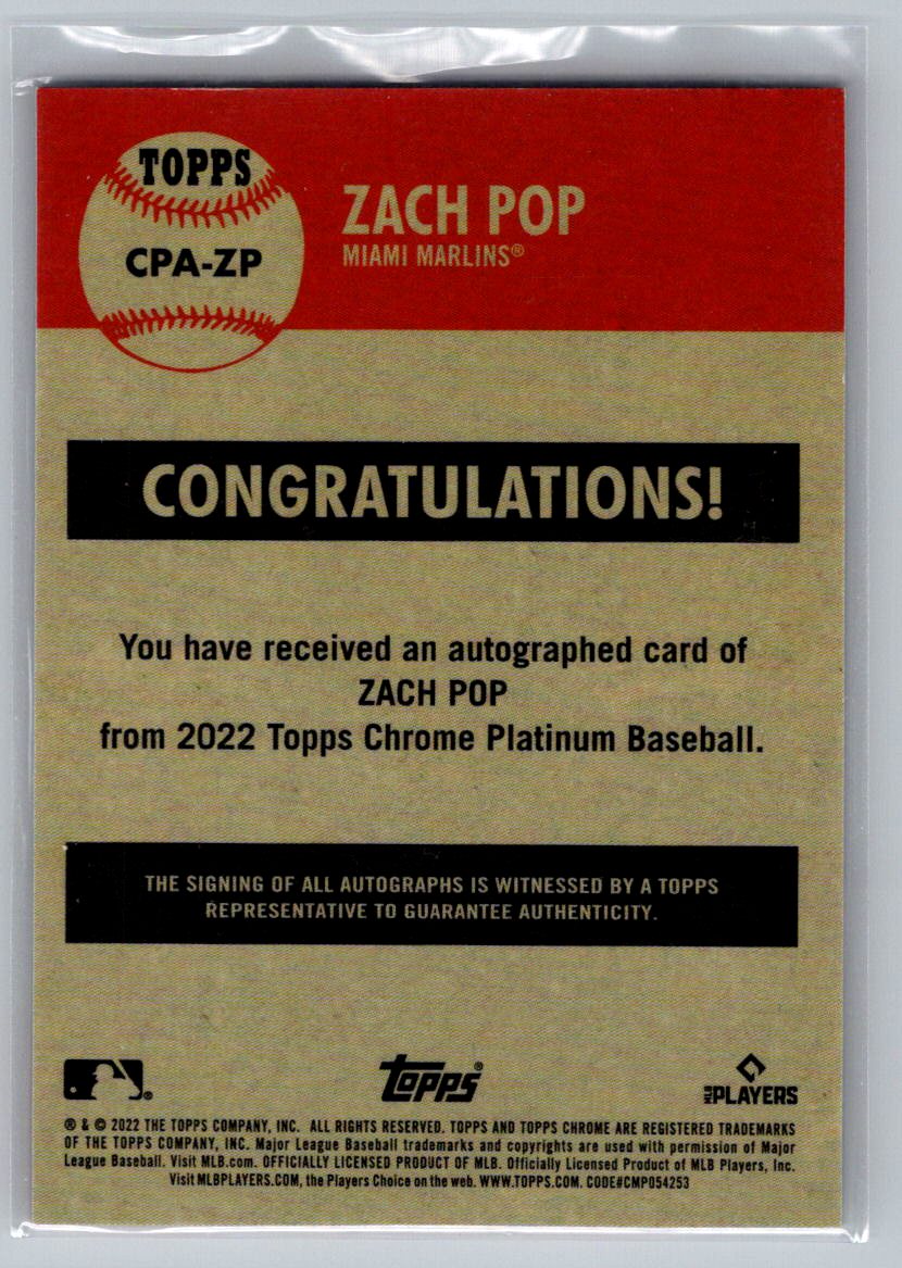 2022 Topps Chrome Platinum Anniversary #CPA-ZP Zach Pop Autograph