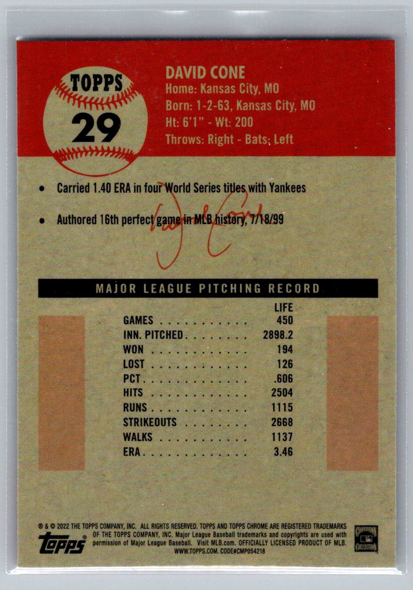 2022 Topps Chrome Platinum Anniversary #29 David Cone