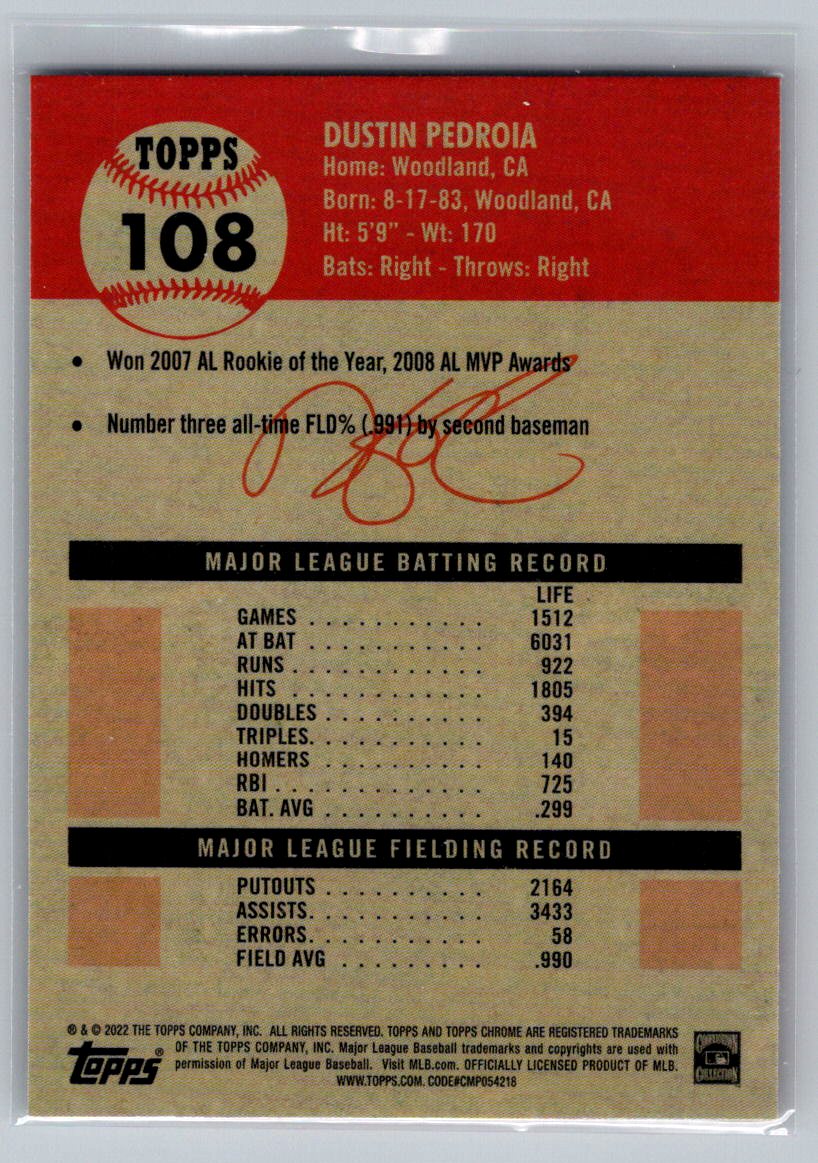 2022 Topps Chrome Platinum Anniversary #108 Dustin Pedroia