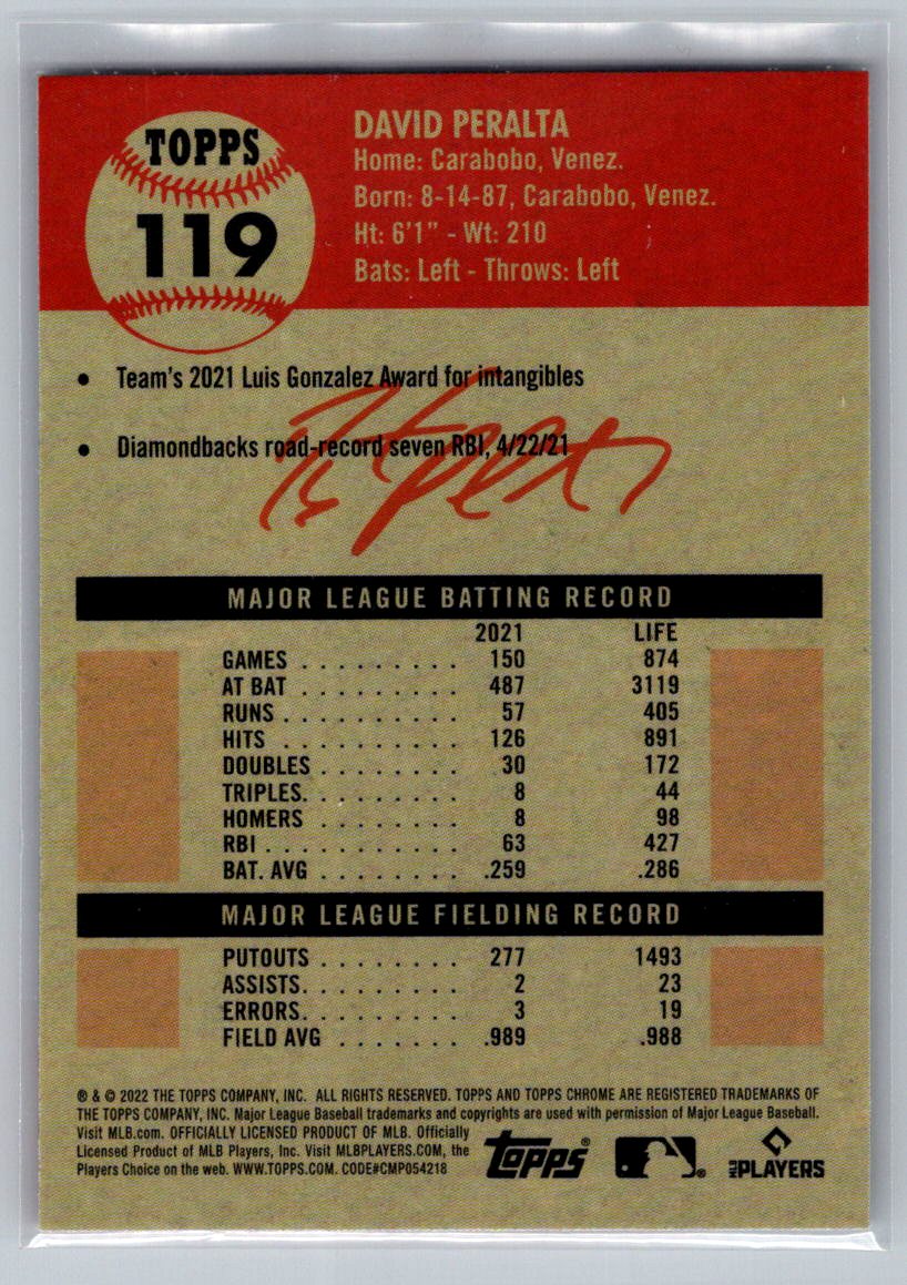 2022 Topps Chrome Platinum Anniversary #119 David Peralta