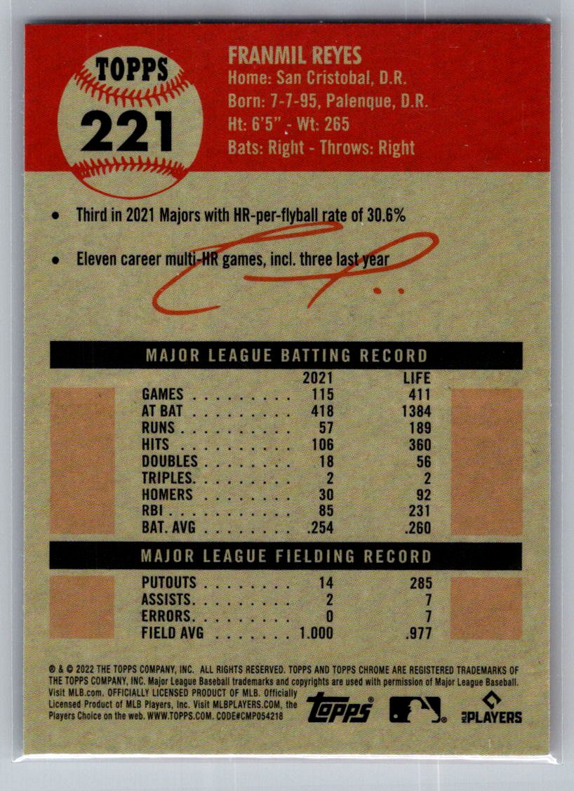 2022 Topps Chrome Platinum Anniversary #221 Franmil Reyes